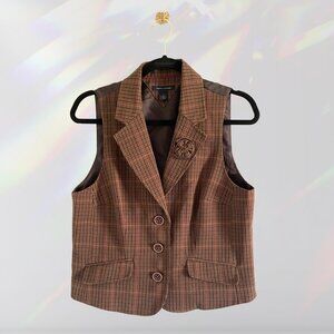 Tommy Hilfiger Womens Retro Brown Plaid Vest
